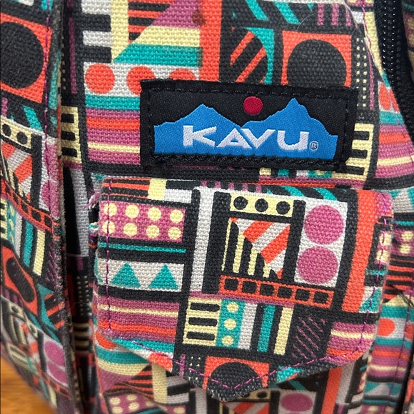 Kavu sling bag backpack in geometric print of Spring Montage.  Good condition. main image 9